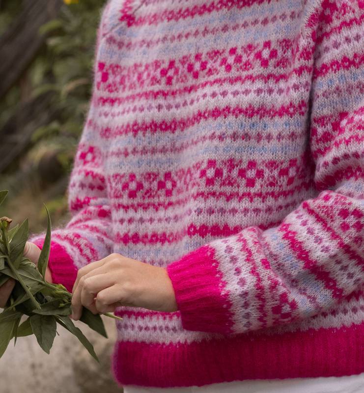 Turstrikk Mimosa garmpakke i Kidsilk Erle fra Dale garn Woolit